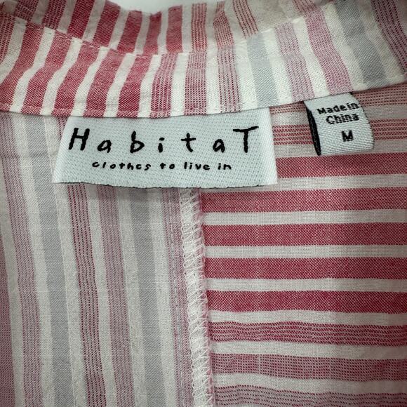 Habitat Shirt Womens Medium Pink White Stripe Button Up 3/4 Sleeve Tunic Blouse - Picture 5 of 10